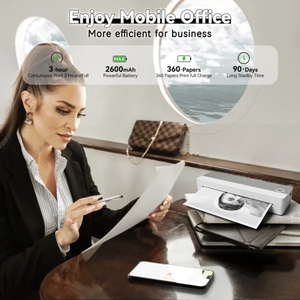 PeriPage P81 Portable Thermal Printer Wireless Travel - Mobile Compact Printer Support 8.5 X 11 US Letter & A4 Thermal Paper - Image 4
