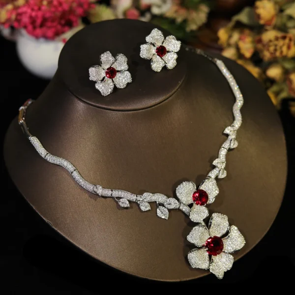 ASNORA Luxury Big Flowers Jewelry Set With Cubic Zirconia for Women Dubai Bridal Party Wedding Accessories indina Saudi Arabic - Image 2