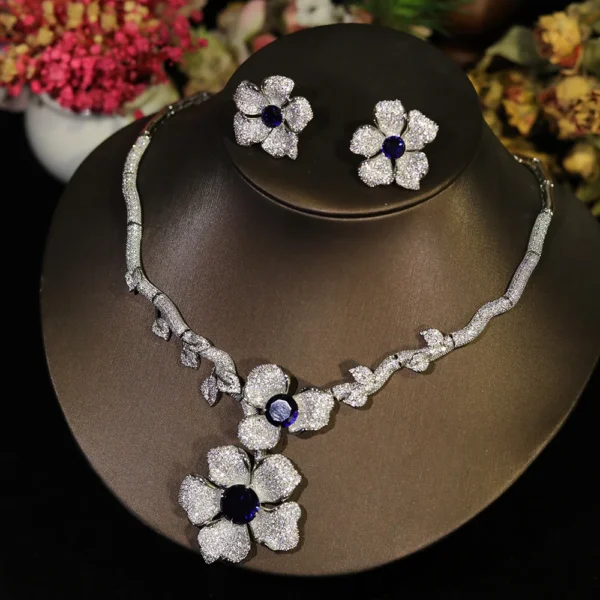 ASNORA Luxury Big Flowers Jewelry Set With Cubic Zirconia for Women Dubai Bridal Party Wedding Accessories indina Saudi Arabic - Image 3