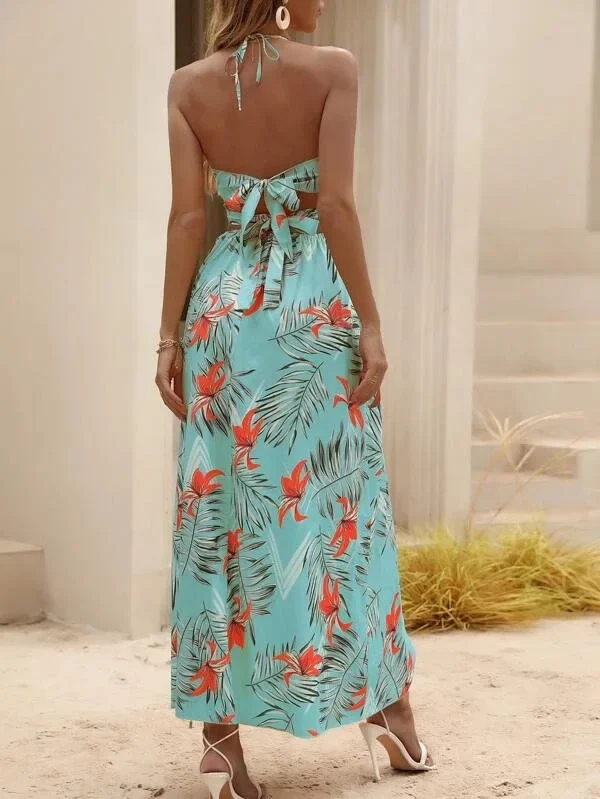 Elegant Bohemian Printed Dress: Sexy Bareback Bow Split Beach Party Wear 9 kf S4bb51baad51e4b9d874dfabe0f1d29768