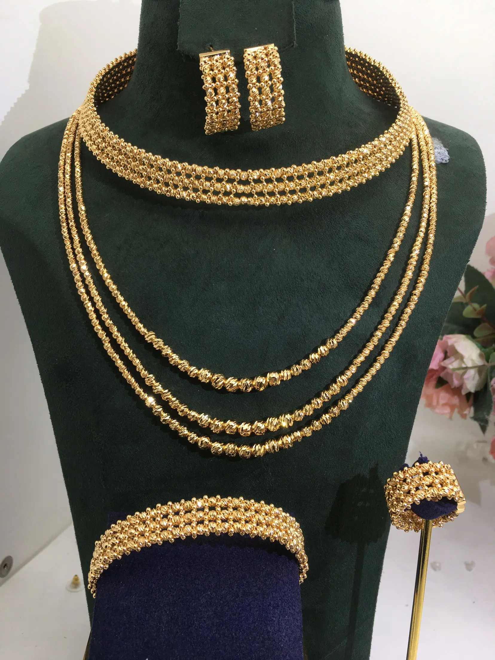 ACCKINGTrendy Fashion4 PCS Luxury Waterdrop Indian Jewelry Sets For Women Wedding Party Indian Dubai Bridal jewelry Set