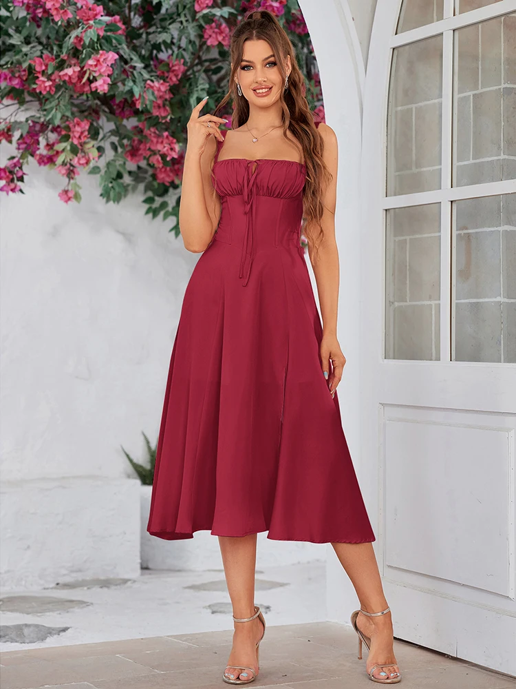 NewAsia Solid Sleeveless Long Dress: Bandage Camisole Padded Elegant Vestidos 11 kf S524810fb80be41eba64f7331f3dfa37eT