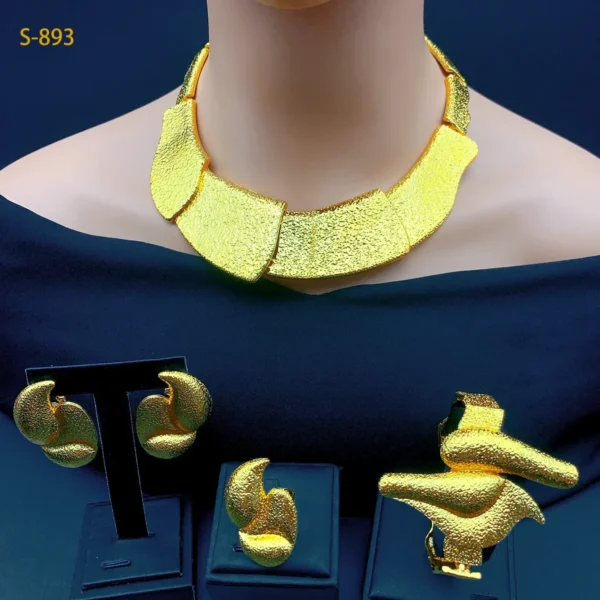 Luxury Ethiopian Bridal Jewelry Sets Wedding Indian Dubai Big Necklace And Earrings For Women 24k Gold Color Accessories Gifts - Image 5