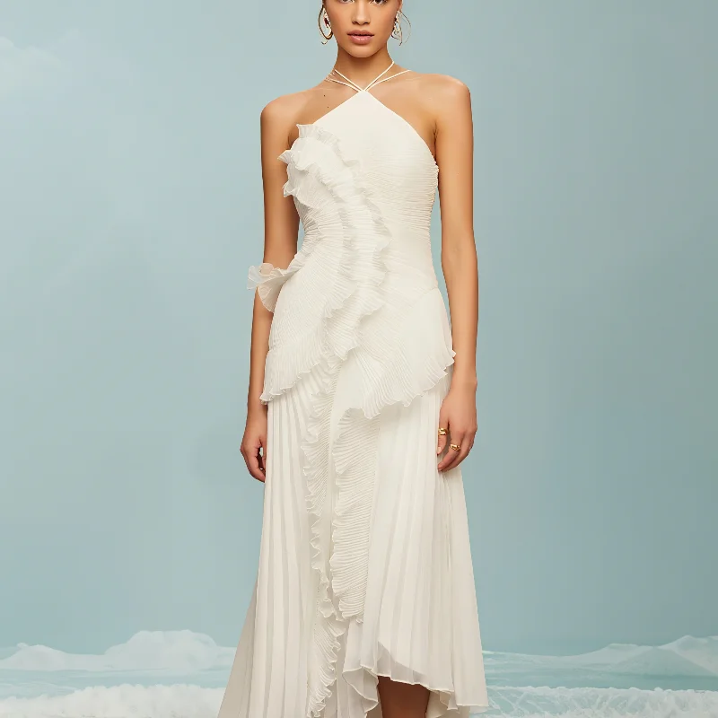 Pleated Halter Neck Maxi Dress: Purple Strapless Lotus Edge Vacation Gown 22 kf S53feae70ba7a44d3b51d7bb91ed65906Z