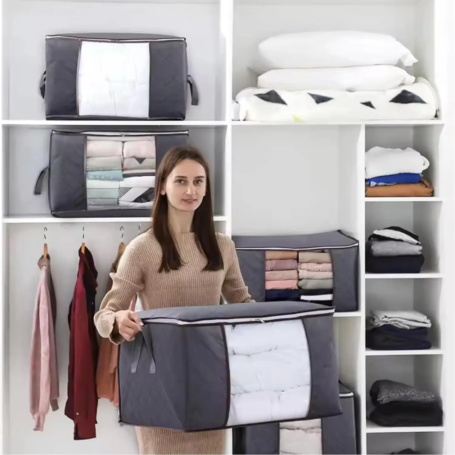 Simple Cloth Wardrobe Rack: Dustproof Closet w/ 3 Foldable Storage Bags 15 kf S5861b24113984f97a8679e34830e3d0fN