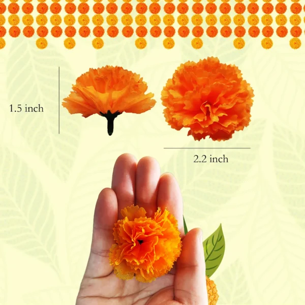I5Opcs Marigold Flower Heads Bulk for Indian Pooja Bush Floral for Diwali Home Decor DIY Wreath Garland Craft - Image 5