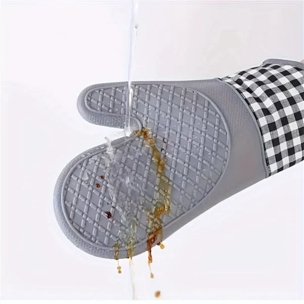 2pcs kitchen silicone anti-scalding gloves oven thickened lengthened cotton baking household microwave oven insulation gloves ha - Image 2