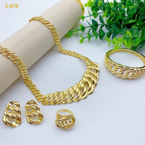Luxury Dubai Ethiopian Chain Necklace And Earrings Sets For Women Indian Bridal 18k Gold Color Jewelry Set Wedding - Image 2