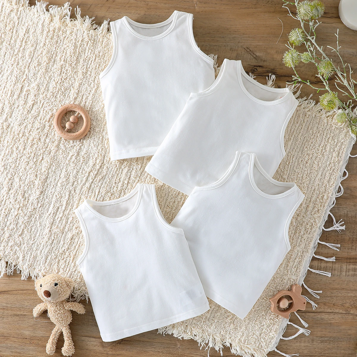 4PCS Unisex Baby Vest Top: Pure Solid Colors Sleeveless Sporty Tank (1-2Y) 7 kf S5c2262b991a748b7a582f27a6b99e614I