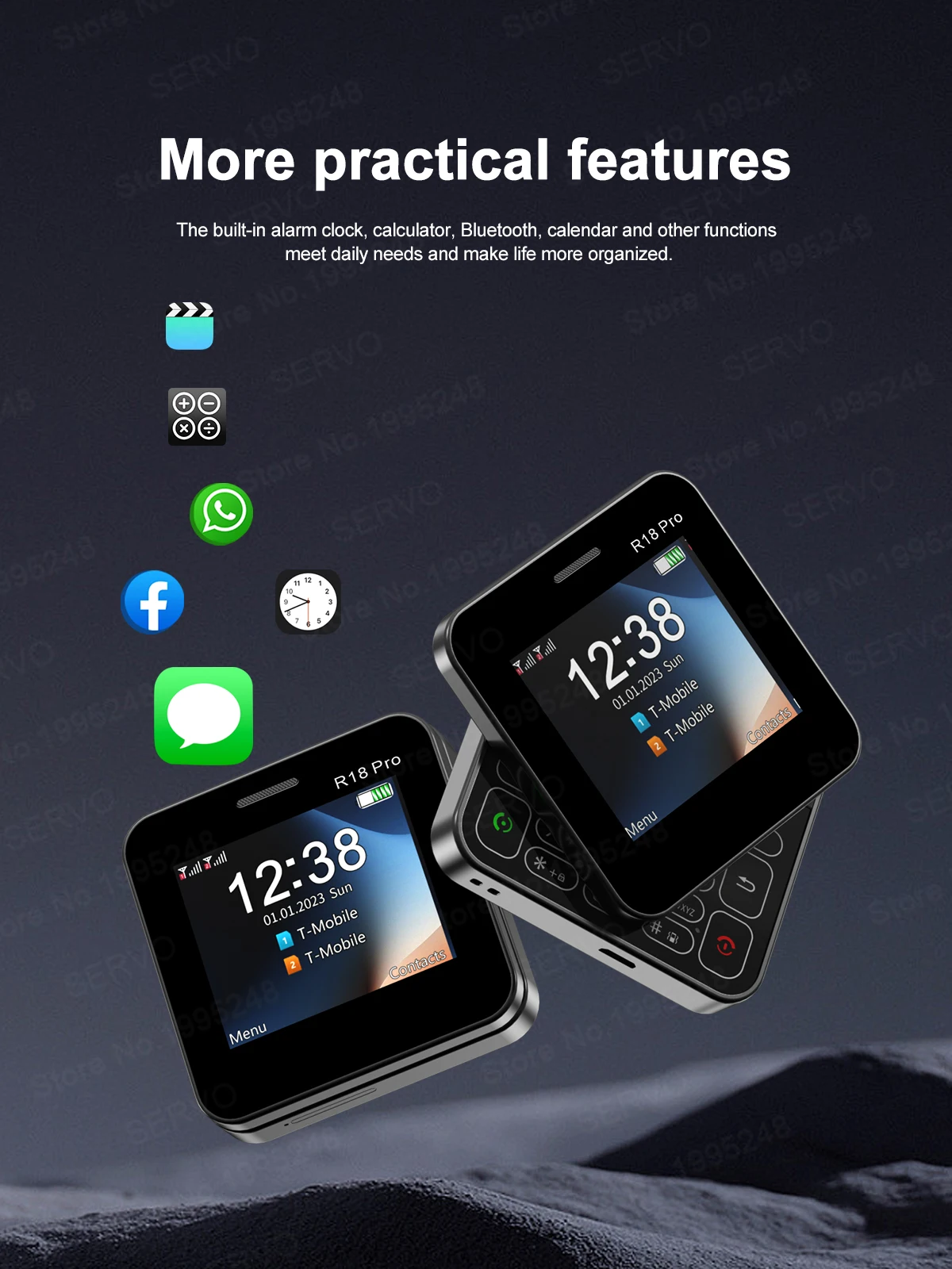 SERVO R18Pro Rotating Screen Mini Phone: Magic Voice, Button Slider, 2.4" 24 kf S5e6a5ddc508148a7aab2e5c3ba98e83dC