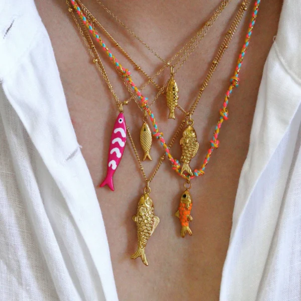 2025 New Necklace Colorful Fish Stainless Steel Trendy Metal Jewelry Colored Rope Choker Women Accessories Gift Collar pez - Image 2