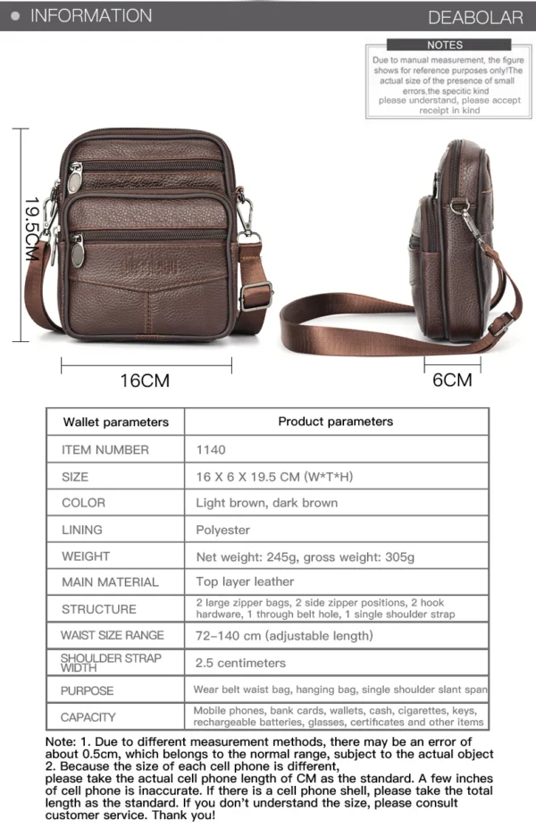 Men's New Genuine Leather Crossbody Bag Vertical Trendy Multifunctional Shoulder Bag Briefcase Casual Travel Messenger Bag - Image 2