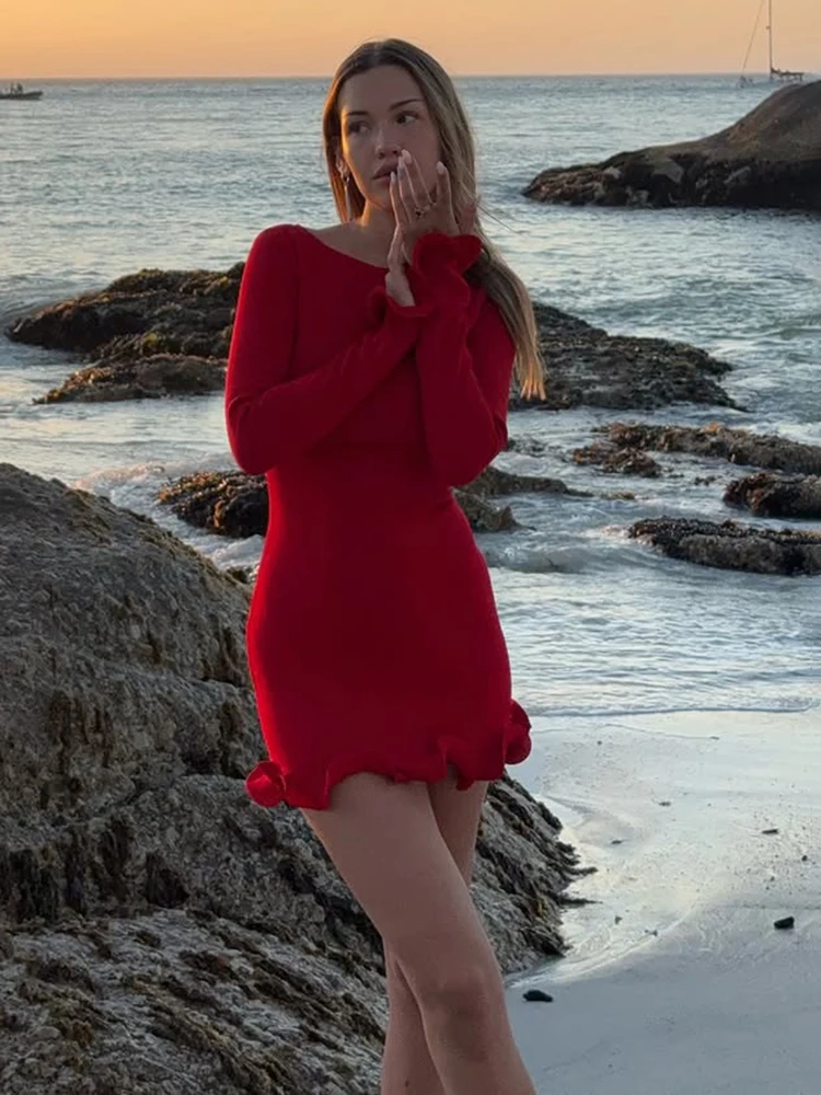 TARUXY Knit Mini Dress: Contrast Color, Slim Sweater Dress, Long Sleeve 19 kf S6251b80d8b4840ea97e60de64ec3e727t