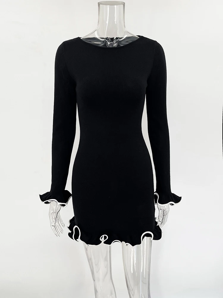 TARUXY Knit Mini Dress: Contrast Color, Slim Sweater Dress, Long Sleeve 10 kf S6429c4af2dff4bb3aad78320a8f7b4540