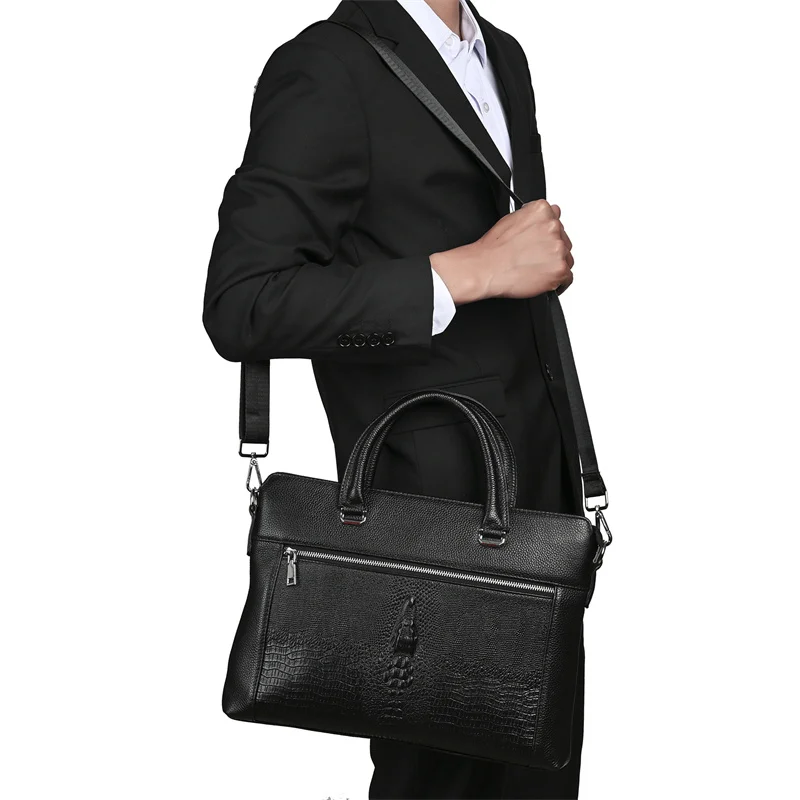 Classic Alligator Cow Leather Briefcase: Large Laptop Shoulder Crossbody Bag 15 kf S65ab7c447500433bbd09c9ad43c1f3abY