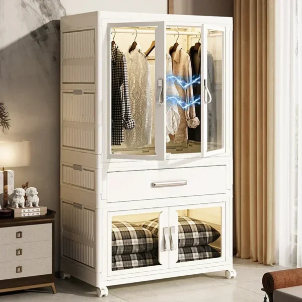 -Folding Wardrobe Transparent Plastic Storage Cabinet With Pulleys For Household Storage Box Of Groceries Organizer Drawer Bins - Image 2