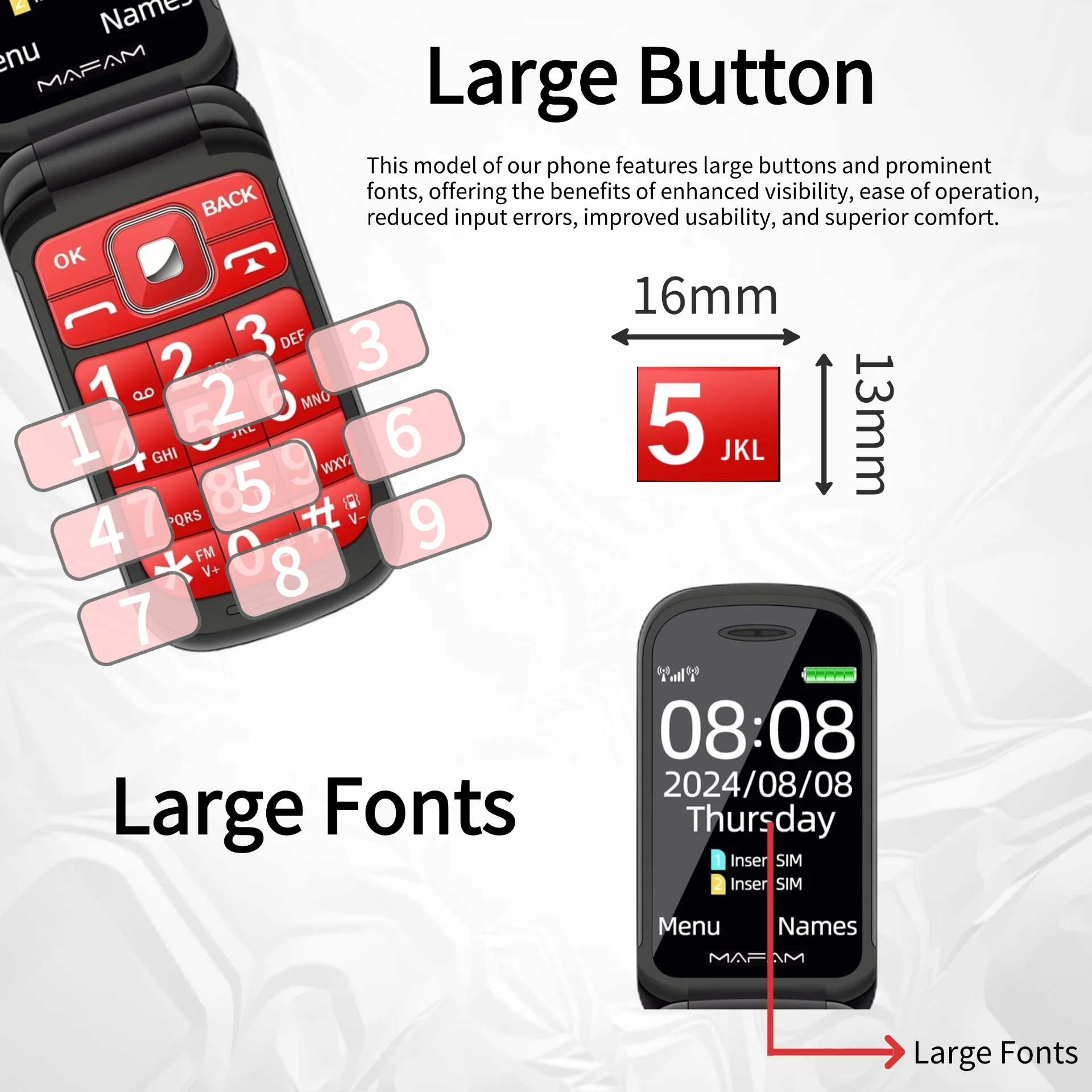 Senior Flip Dual Display Phone: Large Button, Speed Dial, SOS Call 15 kf S67385613c2804a79ba1b3ef6e4044af9Z