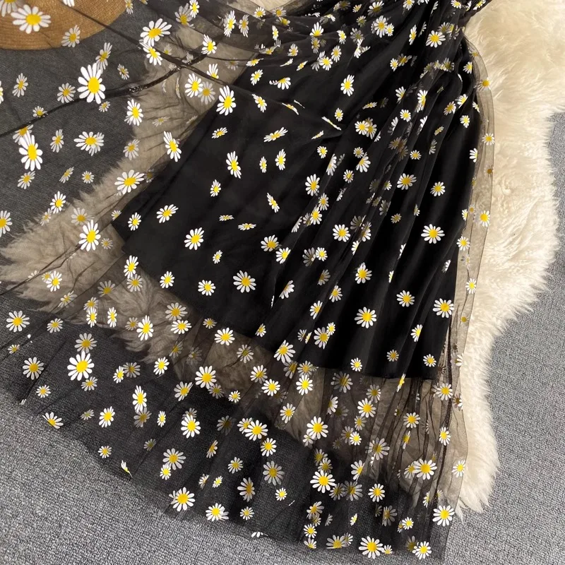 Korean Floral Print Mesh Dress: Spaghetti Strap Party & Beach Vestidos 14 kf S67afe8b0e54e47d69ff362c1423aeae0Q