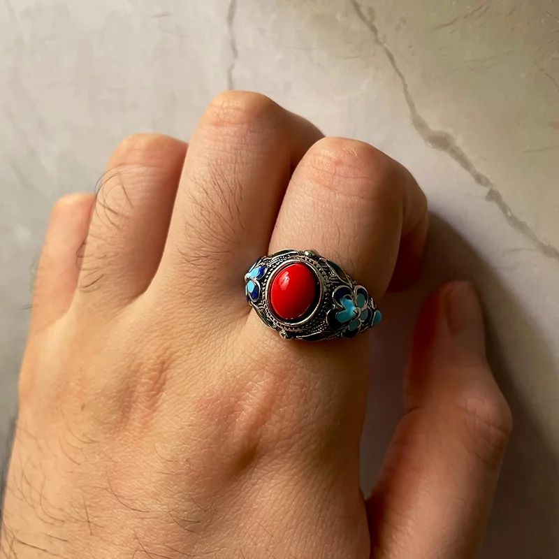 Retro Filigree Inlaid Ring: Burnt Blue Gothic Open Ring (Handmade) 16 kf S696d03855f884bd78e3591cd7805e96fC