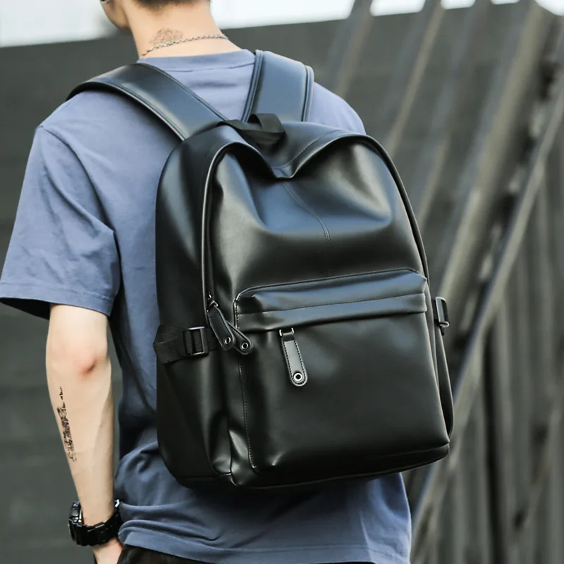 Luxury Fashion Backpack Men Soft PU Leather Men's Backpack 15 Inch Laptop Bags Large Capacity Travel Backpacks Student Schoolbag