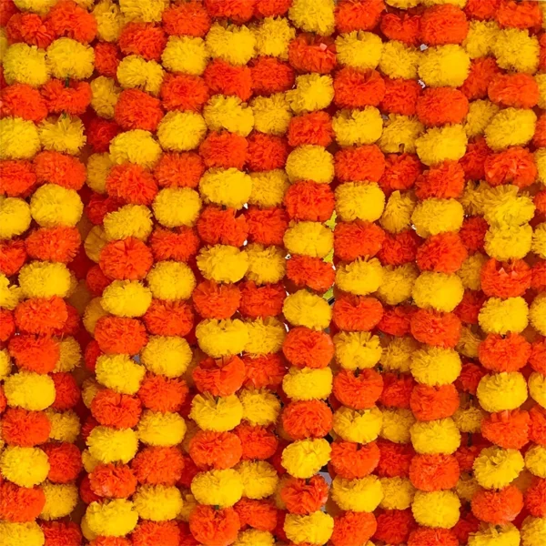 1.5m Artificial Marigold Flower Garland For Indian Diwali Pooja Mexican Day Of The Dead Party Plastic Flowers Festival Wreath - Image 2