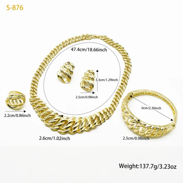 Luxury Dubai Ethiopian Chain Necklace And Earrings Sets For Women Indian Bridal 18k Gold Color Jewelry Set Wedding - Image 3
