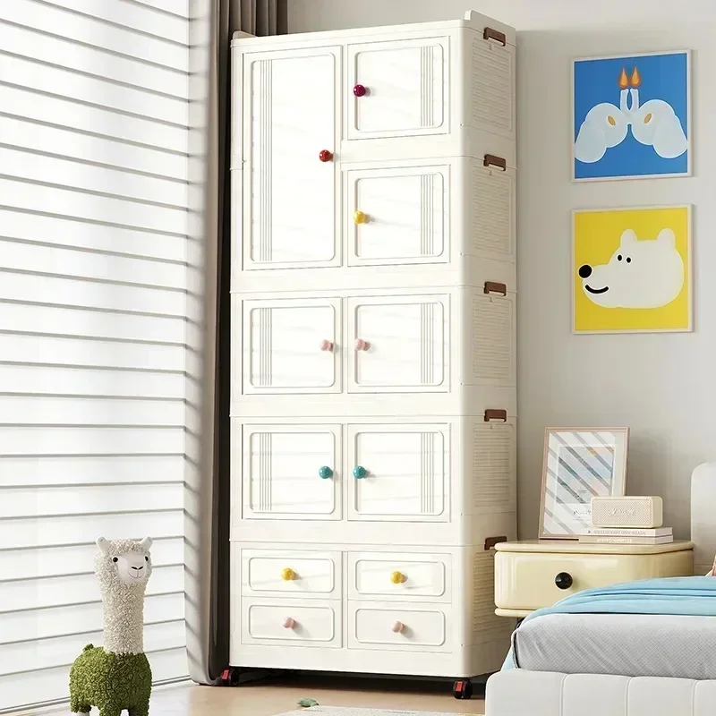 Installation-free Storage Cabinet Folding Multi-laye Dust-proof Storage Box Children's Thickened Wardrobe for Toy Snack Clothes