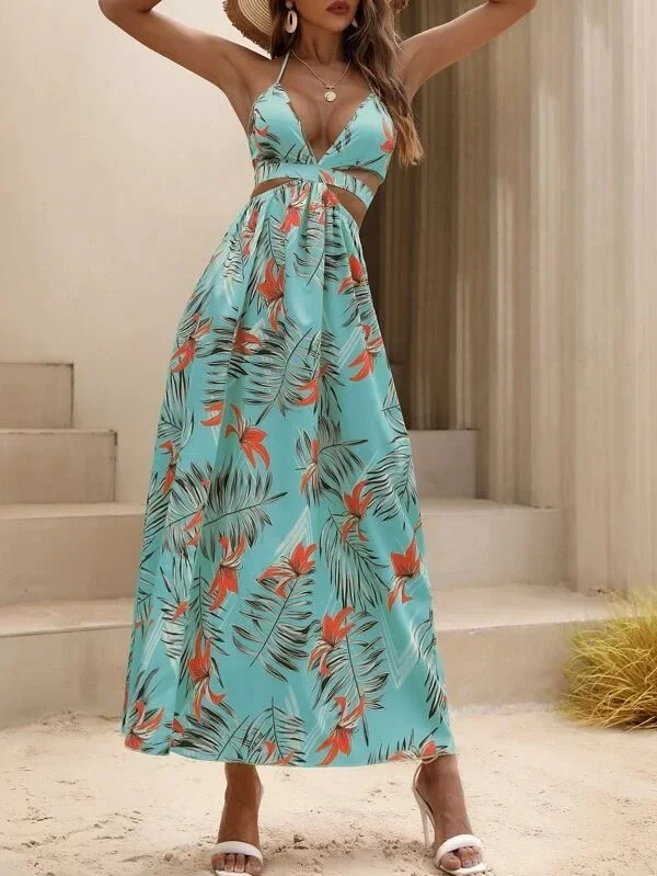 Elegant Bohemian Printed Dress: Sexy Bareback Bow Split Beach Party Wear 13 kf S6c4fc908302c4f8088155838241803805