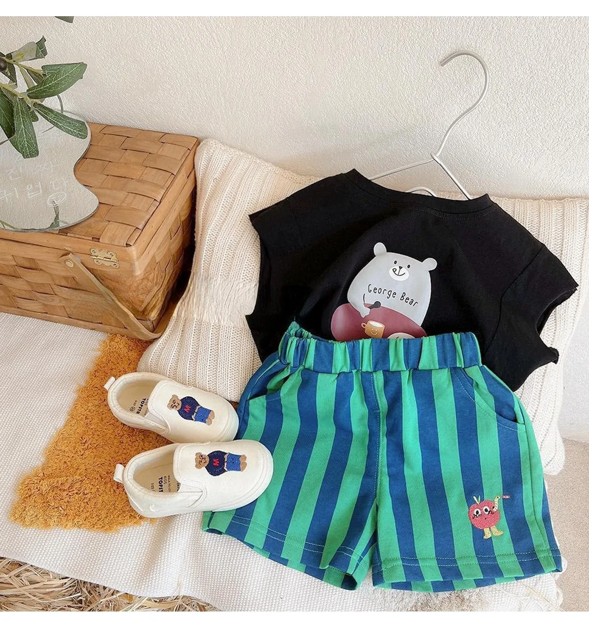 2PCS Korean Style Toddler Shorts: Elastic Band Striped Kids Casual Shorts 9 kf S6cad7d77f8334ae59007d274bcd99b12A
