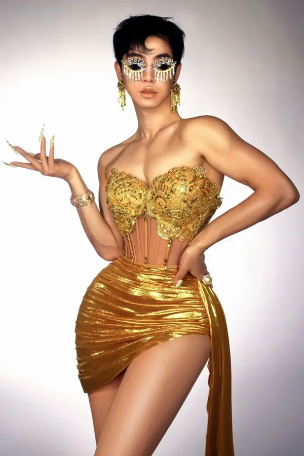 Gold Color Women Sexy 2 Pieces Strapless Bodycon Mini Dress Bar Singer Nightclub Party Celebrate Birthday Dress Wholesale - Image 6