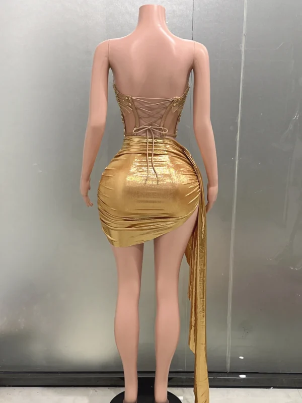 Gold Color Women Sexy 2 Pieces Strapless Bodycon Mini Dress Bar Singer Nightclub Party Celebrate Birthday Dress Wholesale - Image 4