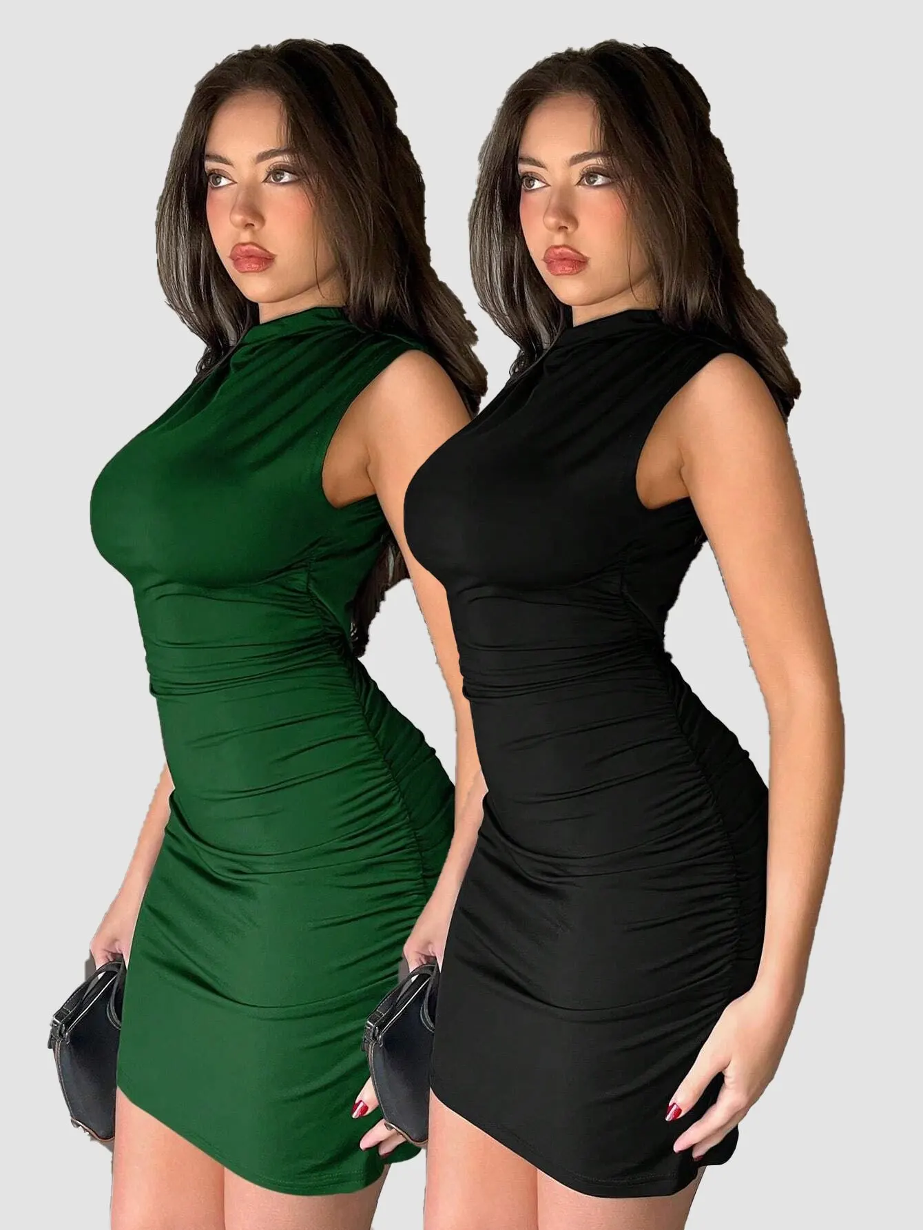 New fashion women's sleeveless solid color dress two-piece set