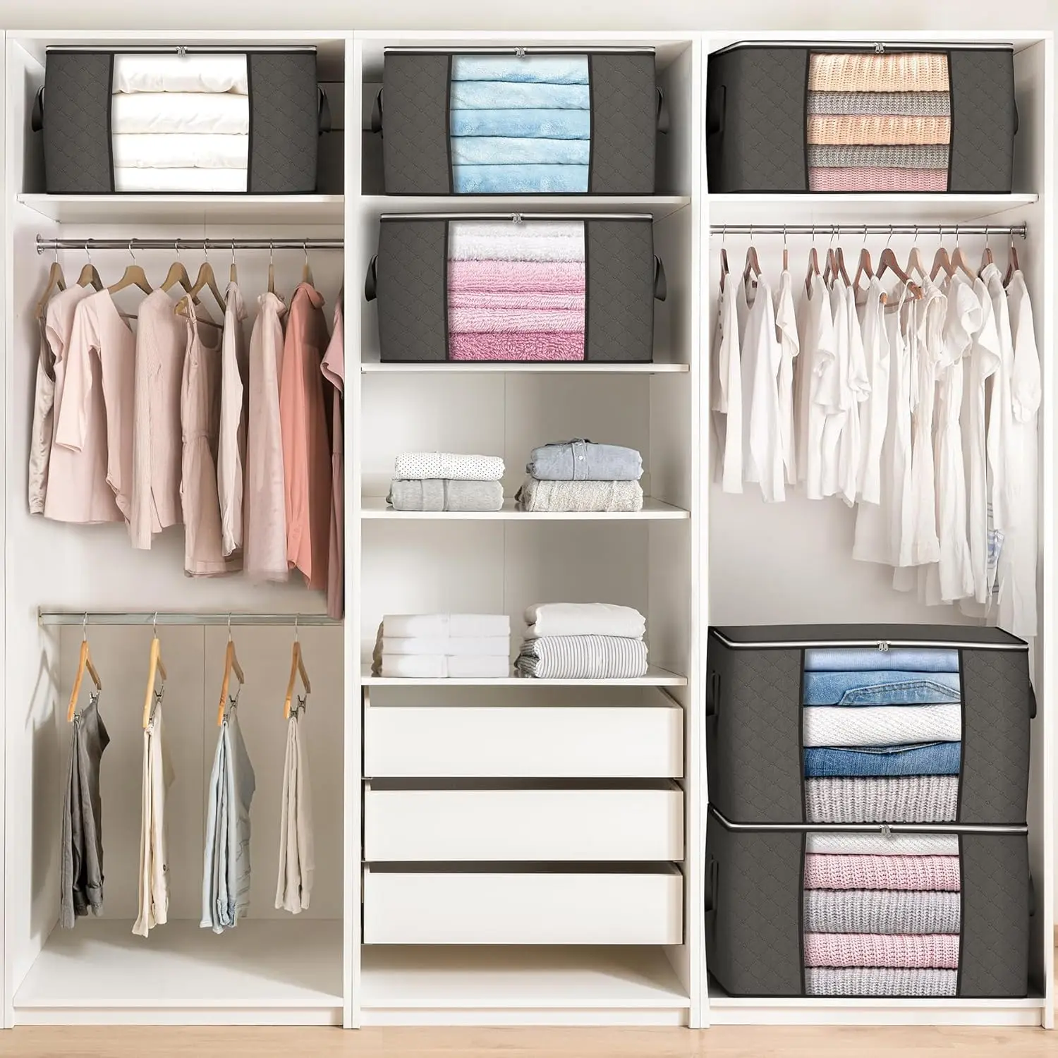 Simple Cloth Wardrobe Rack: Dustproof Closet w/ 3 Foldable Storage Bags 16 kf S765b048344a7479a8ae6d048b80b7e36j