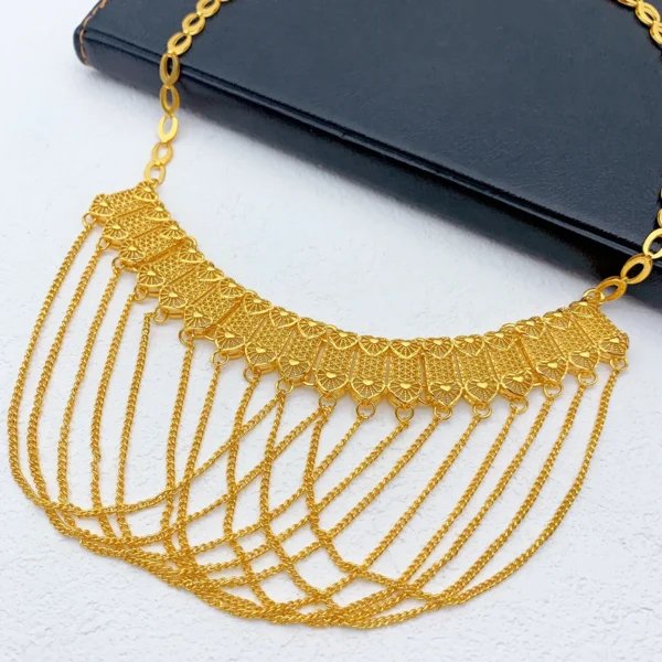 Luxury Indian Dubai 24K Gold Color Jewelry Set For Women Bridal Nigerian Tassel Necklace Bracelet Earring Ring Sets Party Gift - Image 3