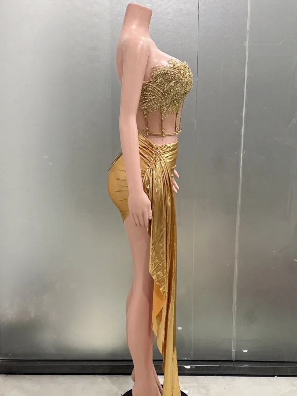 Gold Color Women Sexy 2 Pieces Strapless Bodycon Mini Dress Bar Singer Nightclub Party Celebrate Birthday Dress Wholesale - Image 3
