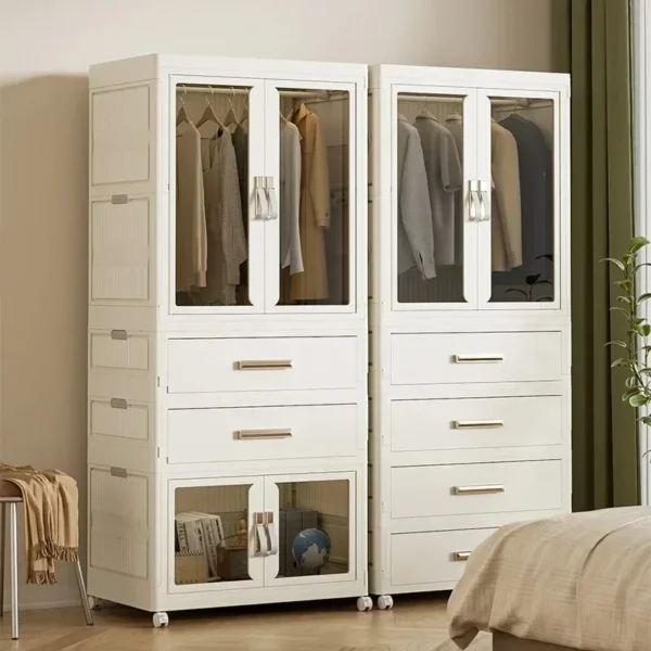 Transparent Foldable Wardrobe,Storage Container With Wheels,Closet Cabinet Bedside Organizer,Installation-Free Large Folding Bin - Image 3