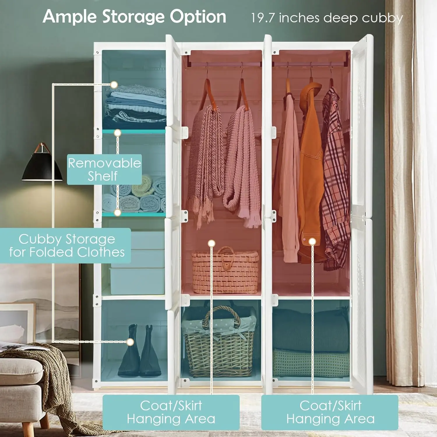 Portable Folding Closet Wardrobe: Cubby Storage, Hanging Rods, Magnet Doors 12 kf S81bfe2028c2d4993a115a62d464503a2N