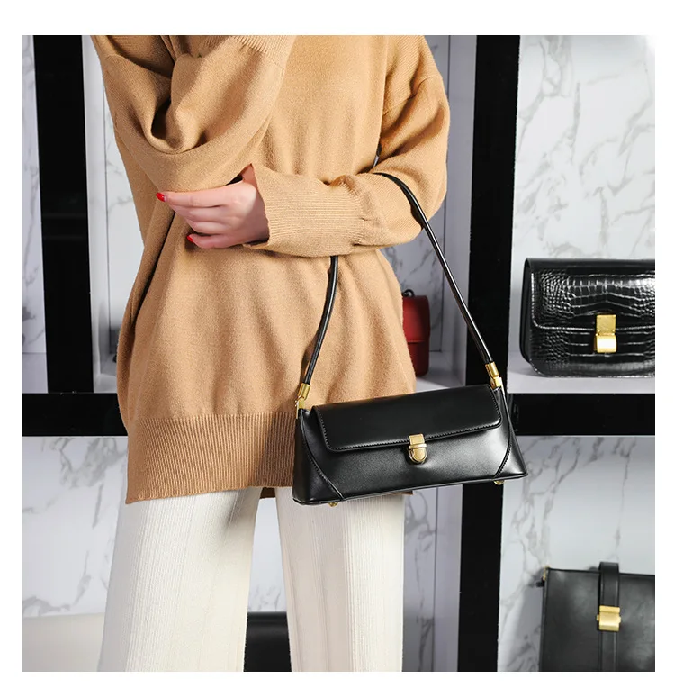Genuine Leather Armpit Bag: Retro Niche Solid Color Portable Shoulder Bag 11 kf S821b6652401c484e961be374a66c8ff4g