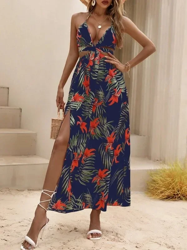 Elegant Bohemian Printed Dress: Sexy Bareback Bow Split Beach Party Wear 33 kf S869f13074fa846a28b5b8ab29678a907l