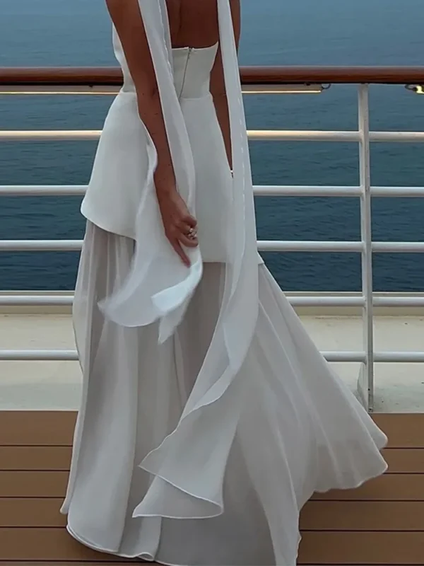 White Mesh Scarf Neck Strapless Long Dress Fashion Off Shoulder Sleeveless High Waist Slim Split Robe Lady Party Beach Gown 2025 - Image 6