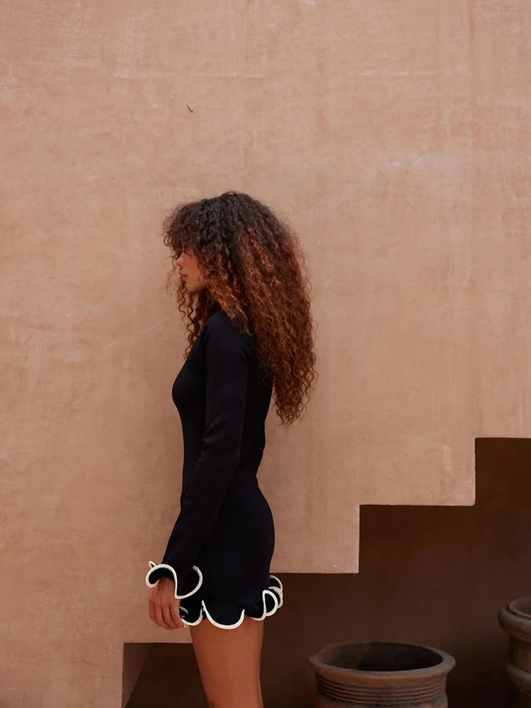 TARUXY Knit Mini Dress: Contrast Color, Slim Sweater Dress, Long Sleeve 44 kf S8ac93adec501426daf356383ec2d3194J