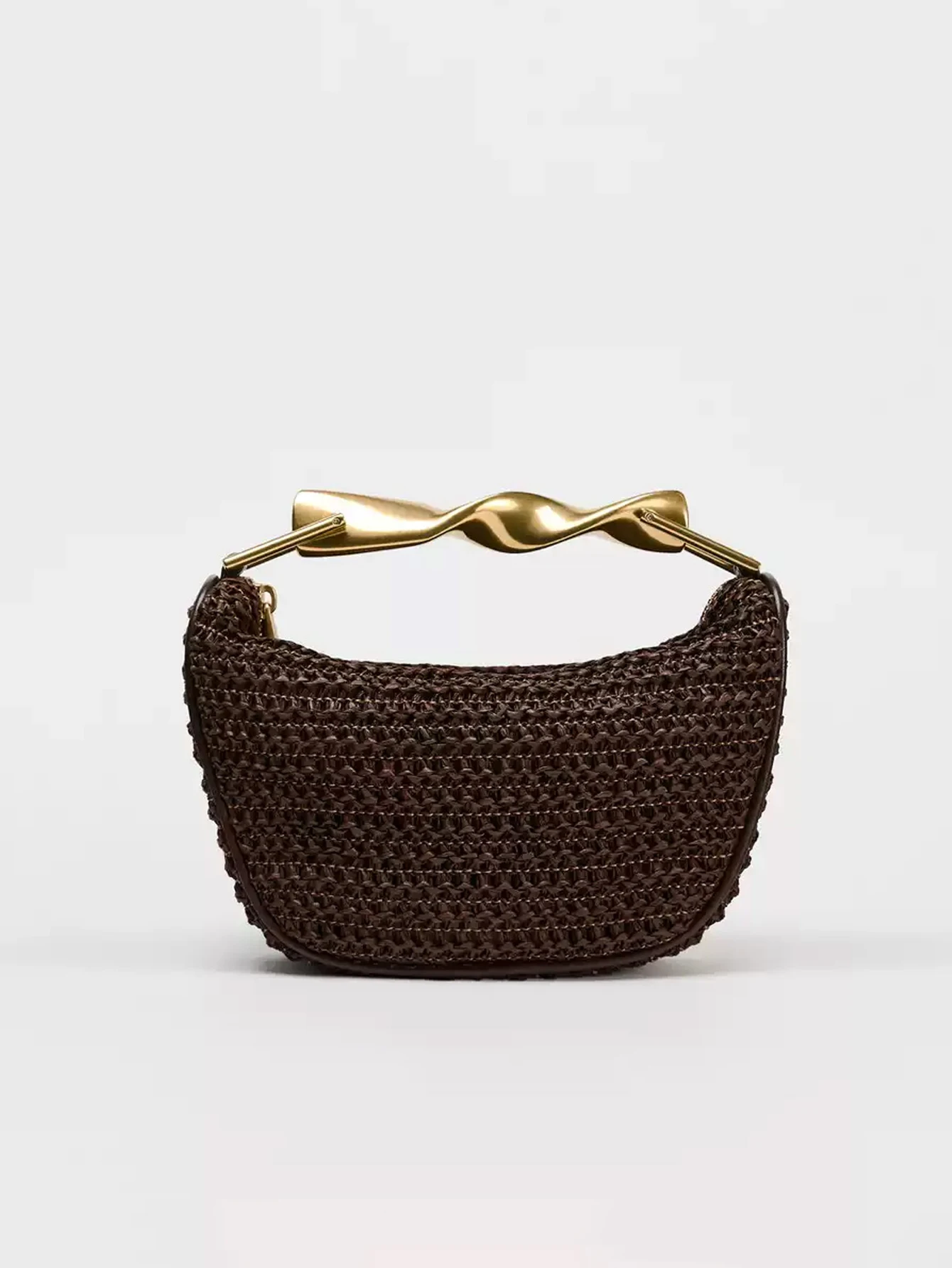 Metal handle Mini Crossbody zipper Braided bag Beach braided adjustable shoulder strap