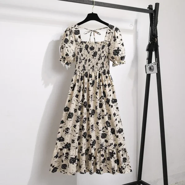 Spring Summer Chiffon Dresses Fashion Female Elastic Waist Short Sleeve Pleated Casual Dress Women A-line Dresses Vestidos - Image 3