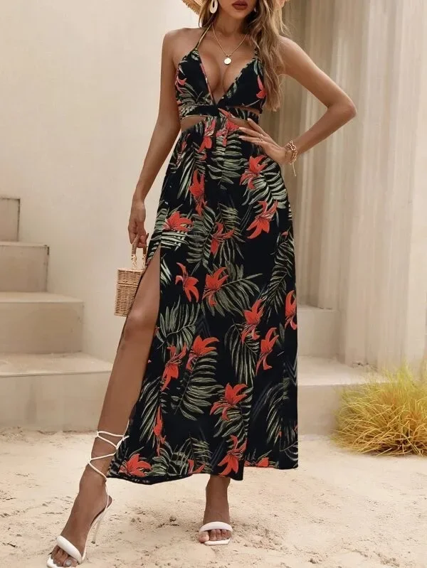 Elegant Bohemian Printed Dress: Sexy Bareback Bow Split Beach Party Wear 26 kf S918738e4d239421db1b980c88533958dZ
