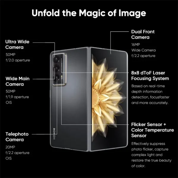 Global Version Honor Magic V2 5G Foldable LTPO OLED 120Hz Display 7.92" 50MP Rear Cameras Snapdragon 8 Gen 2 5000mAh 66W NFC - Image 3