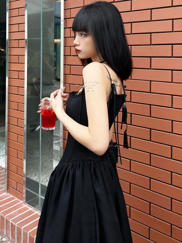 IAMSURE Casual Solid Lace Trim A-Line Long Dress Slim Slash Neck Sleeveless Maxi Dresses For Women 2023 Summer Fashion Ladies - Image 5