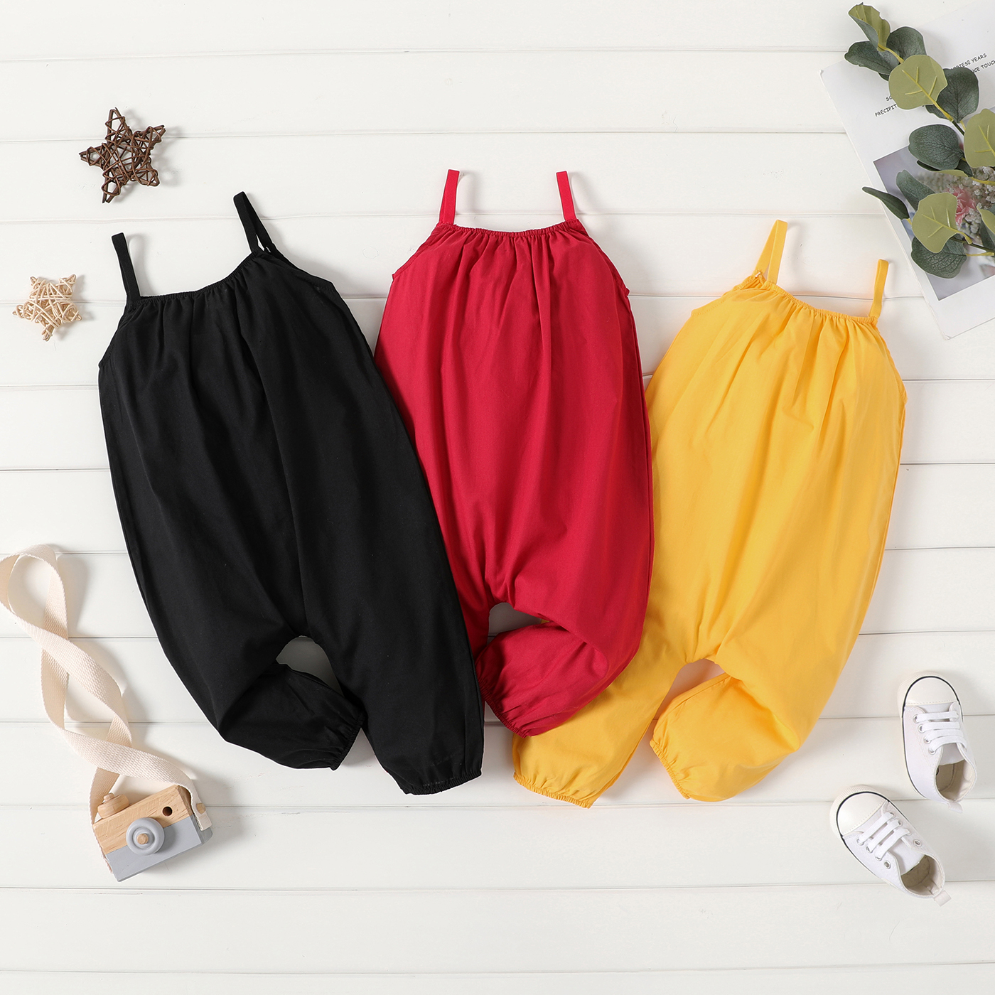 PatPat Baby Girl Overalls: 100% Cotton Loose-Fit Spaghetti Strap Harem Pants 8 kf S9693be68a8e44602a9b0424b570cf882j