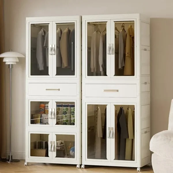 Transparent Foldable Wardrobe,Storage Container With Wheels,Closet Cabinet Bedside Organizer,Installation-Free Large Folding Bin - Image 2