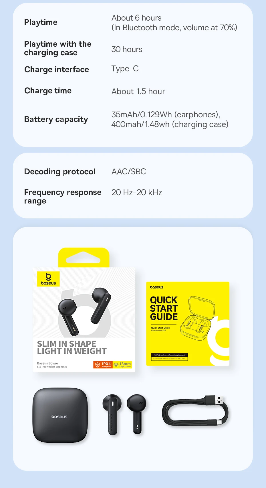 Baseus Bowie E16 TWS Earphones: BT 5.3, IPX4 Waterproof, 30H Playtime 15 kf S98bdfc973ec04b18aa43ef23215a01e8U