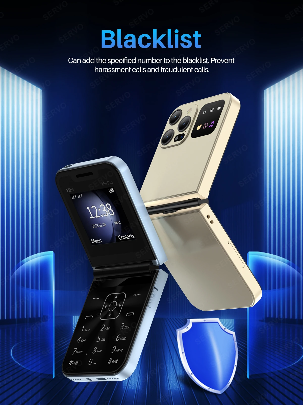 SERVO A50 Pro Foldable Phone: Dual SIM GSM, Electric Torch, Type-C 16 kf S99398bbd66144c79a34a4c59b516ef58i